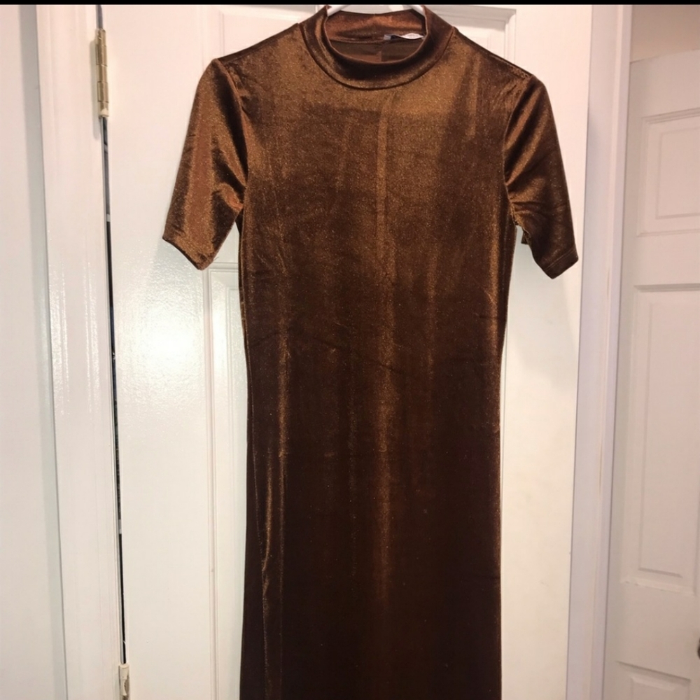 Zara copper velvet midi dress